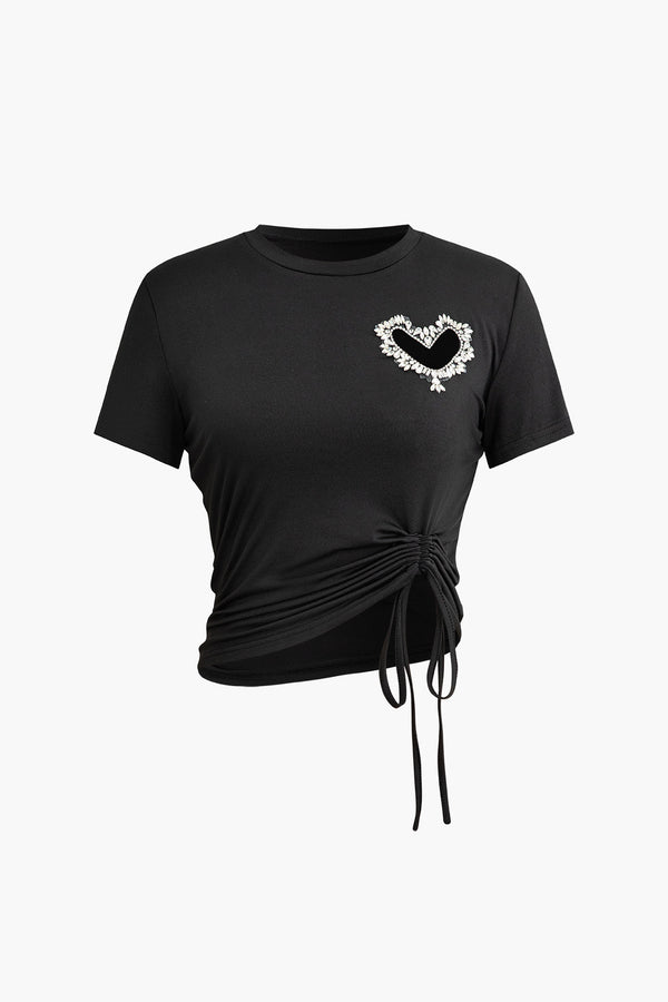 Gweeks - Heartline Lace-Up Crop T-Shirt - gweeks.com