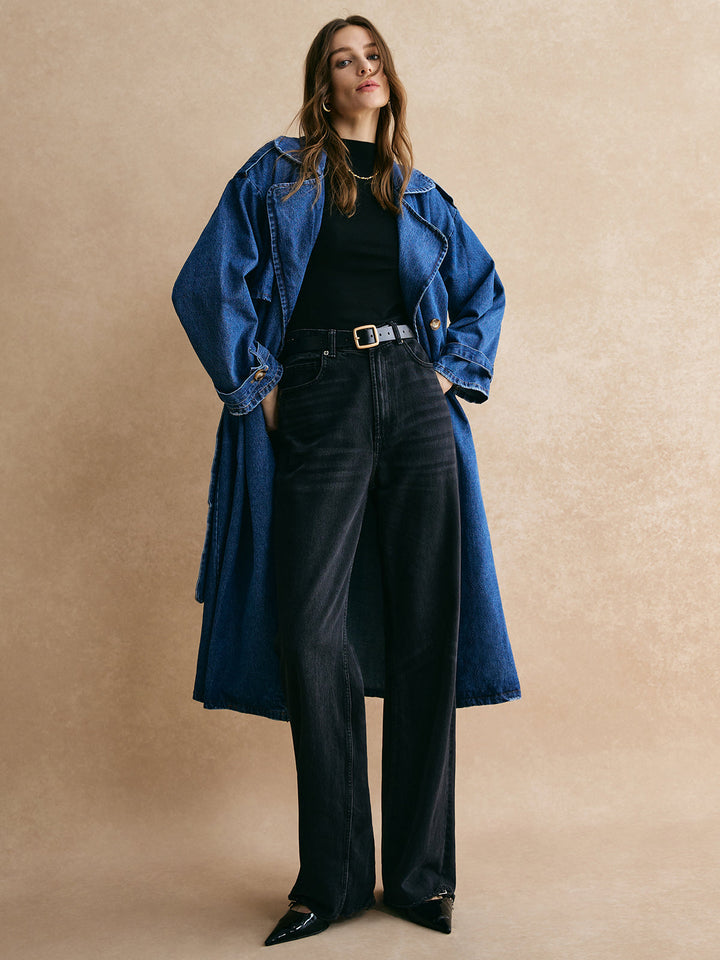 Gweeks - Indigo Flow Uzun Denim Trençkot - gweeks.com