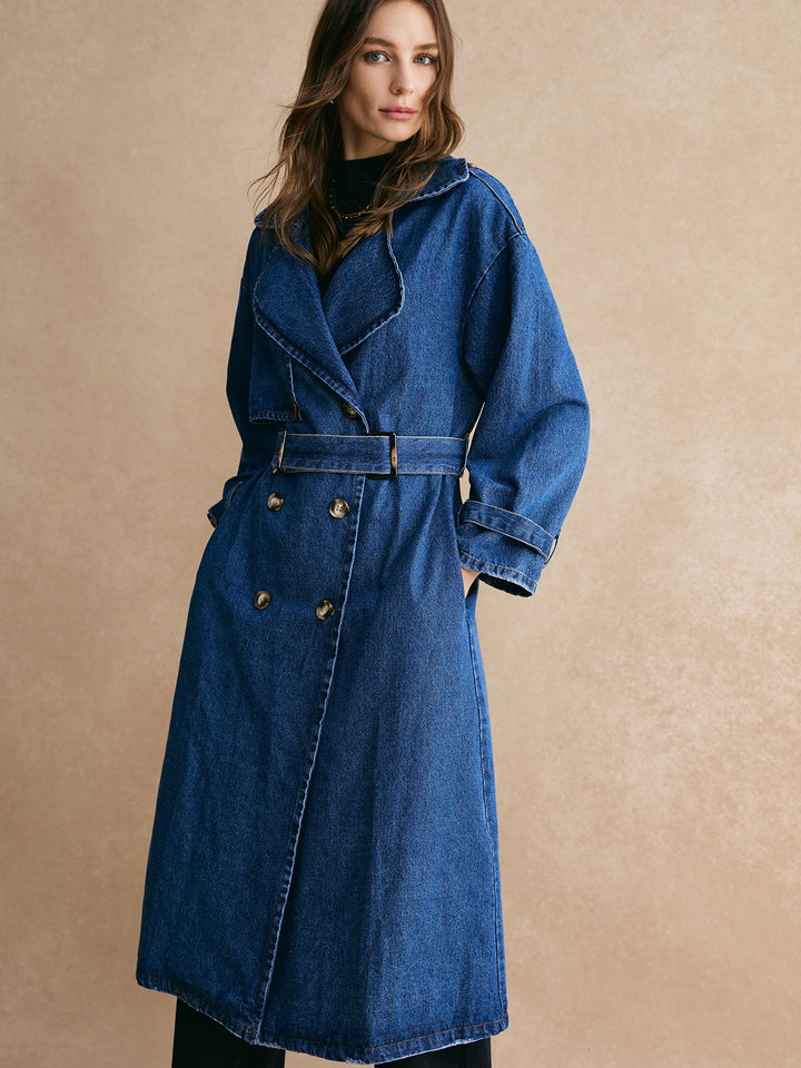 Gweeks - Indigo Flow Uzun Denim Trençkot - gweeks.com
