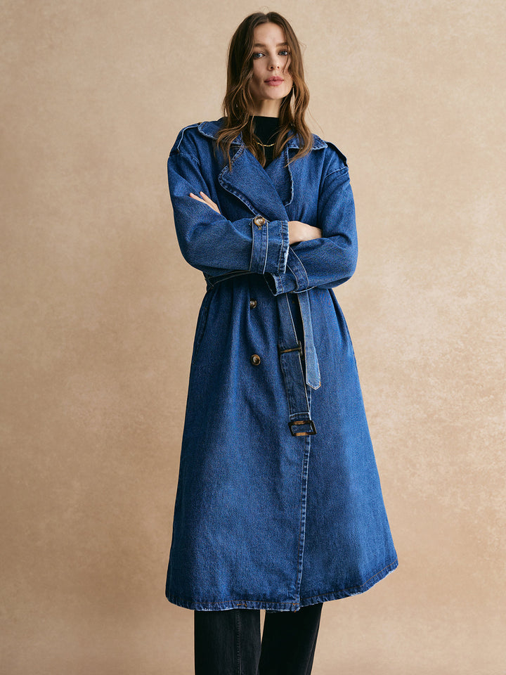 Gweeks - Indigo Flow Uzun Denim Trençkot - gweeks.com