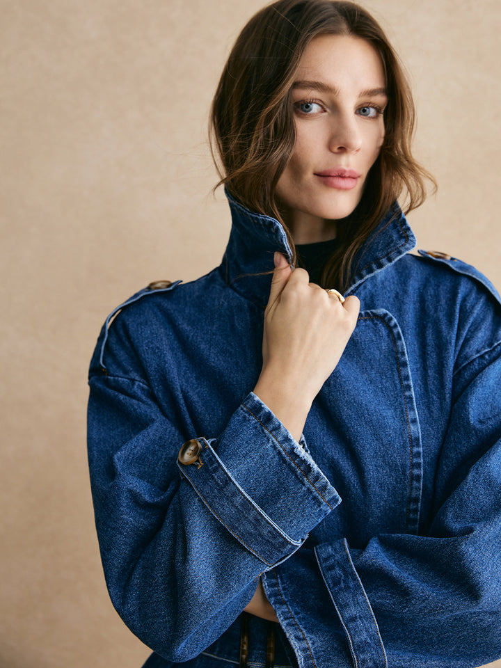 Gweeks - Indigo Flow Uzun Denim Trençkot - gweeks.com