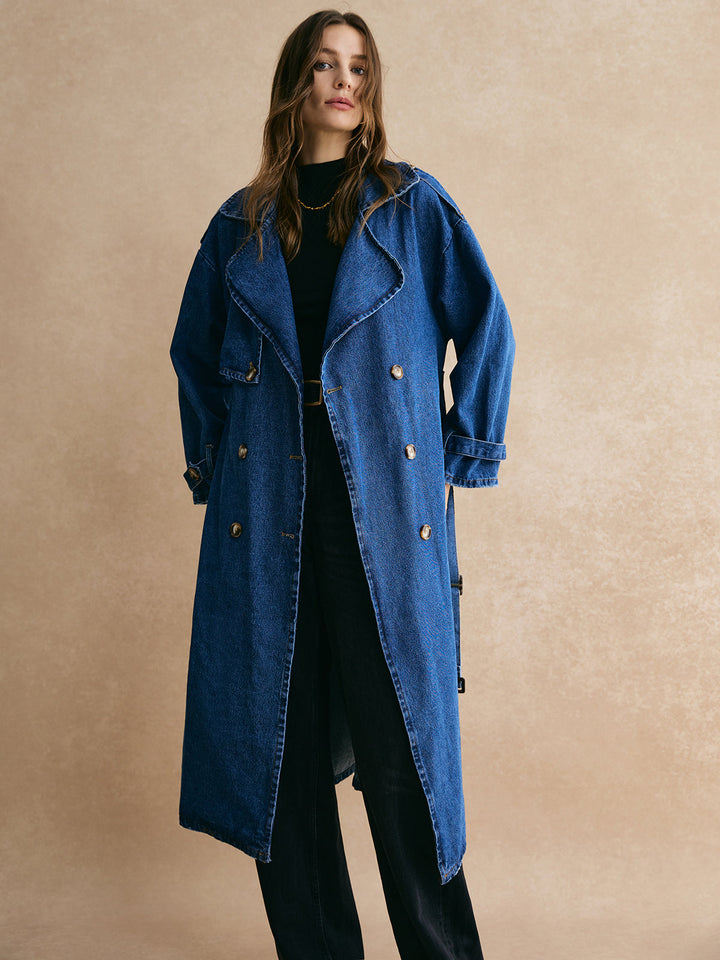 Gweeks - Indigo Flow Uzun Denim Trençkot - gweeks.com