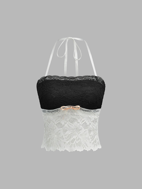 Gweeks - Lace Charm İki Renkli Halter Bluz - gweeks.com