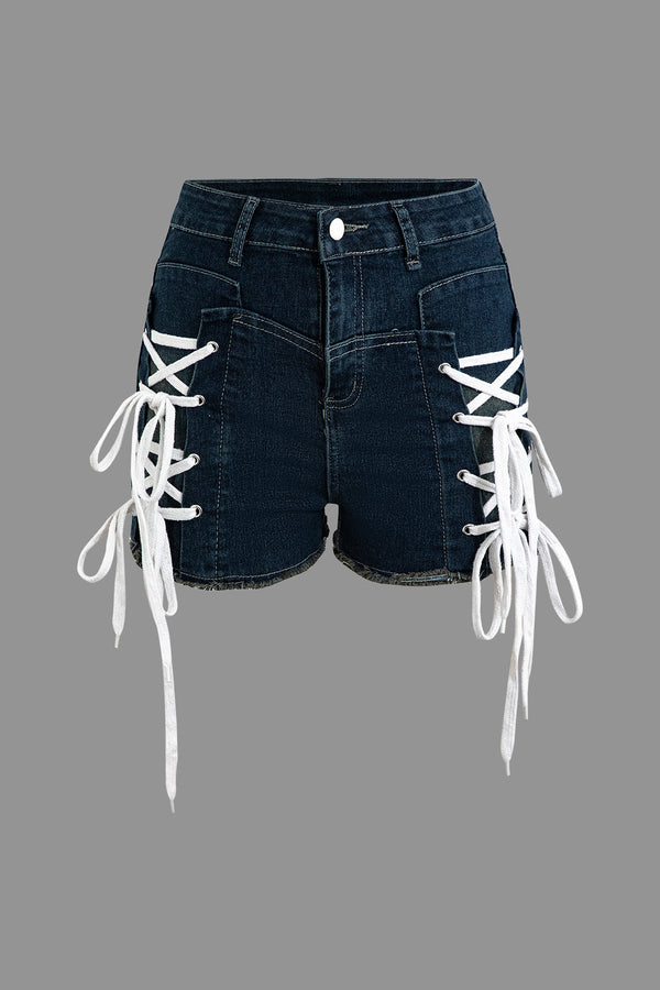Gweeks - Lace-Up Denim Şort - gweeks.com