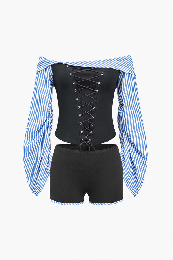 Gweeks - Lace-Up Stripe Kombin Set - gweeks.com