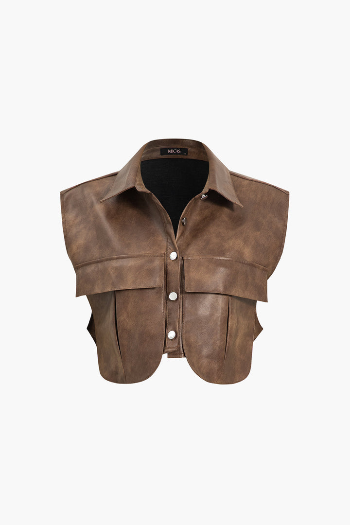 Gweeks - Leather Fusion Crop Yelek - gweeks.com