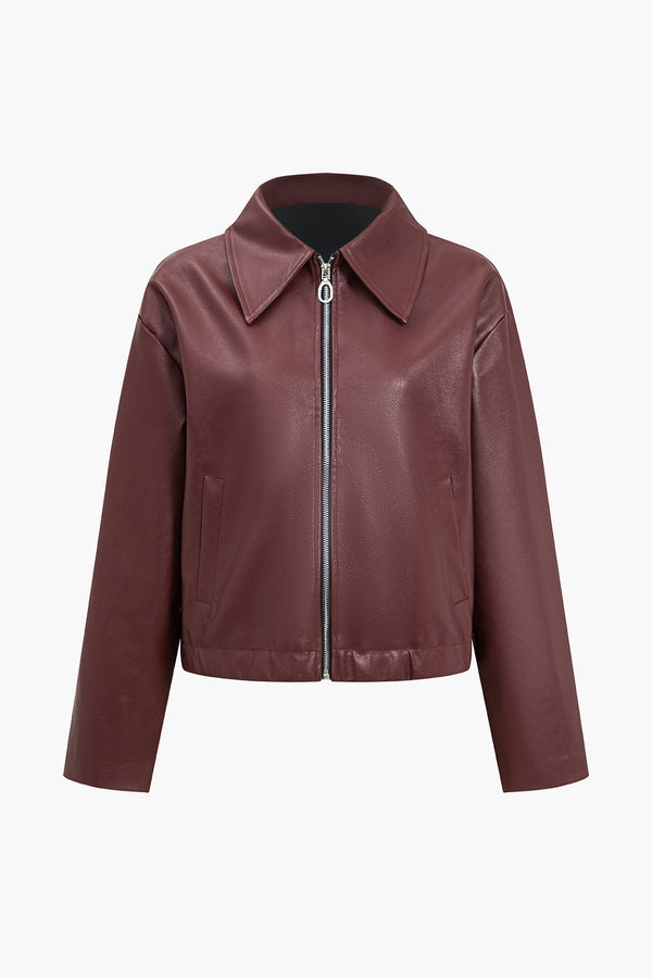 Gweeks - Luxe Burgundy Faux Leather Ceket - gweeks.com