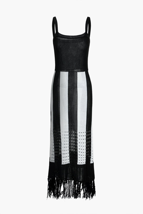 Gweeks - Monochrome Fringe Maxi Elbise - gweeks.com