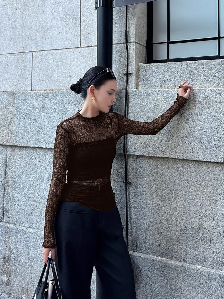 Gweeks - Nocturnal Lace Uzun Kollu Bluz - gweeks.com