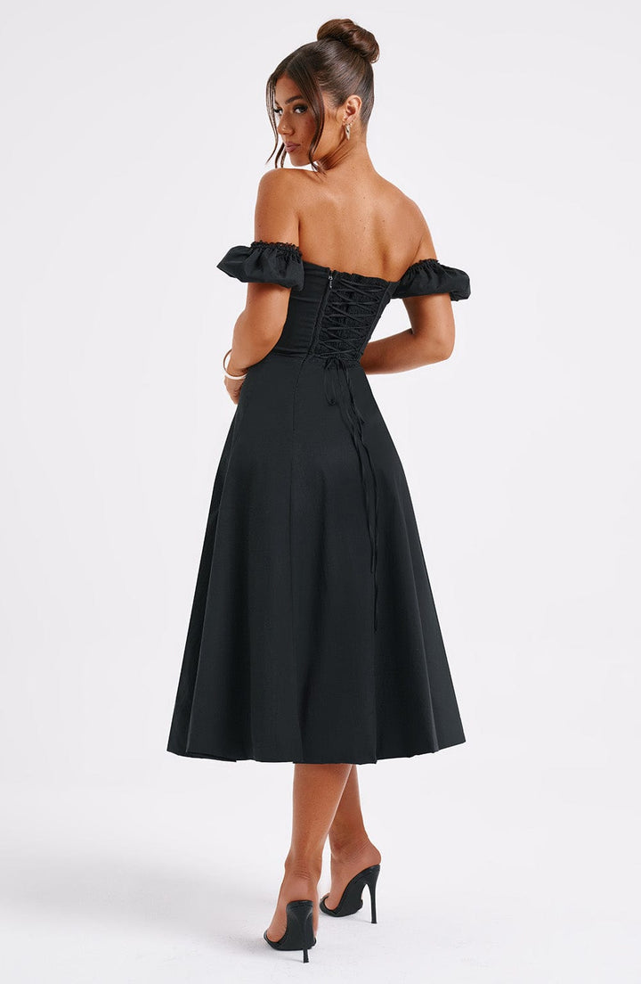 Gweeks - Noir Belle Midi Elbise - gweeks.com