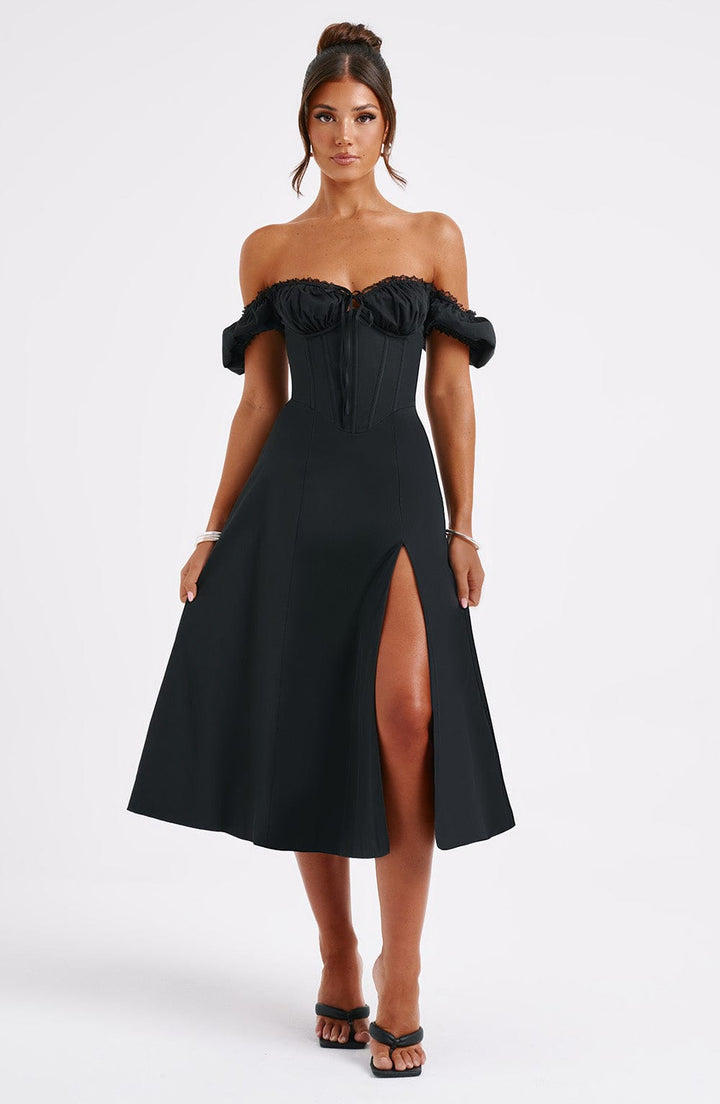 Gweeks - Noir Belle Midi Elbise - gweeks.com