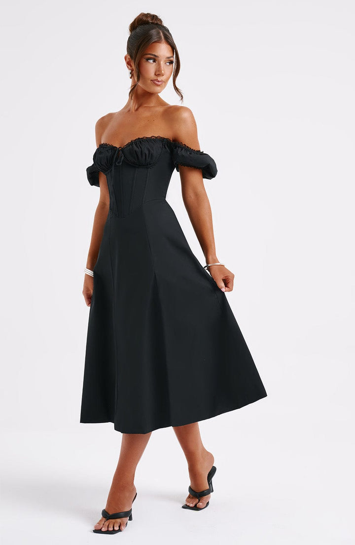 Gweeks - Noir Belle Midi Elbise - gweeks.com