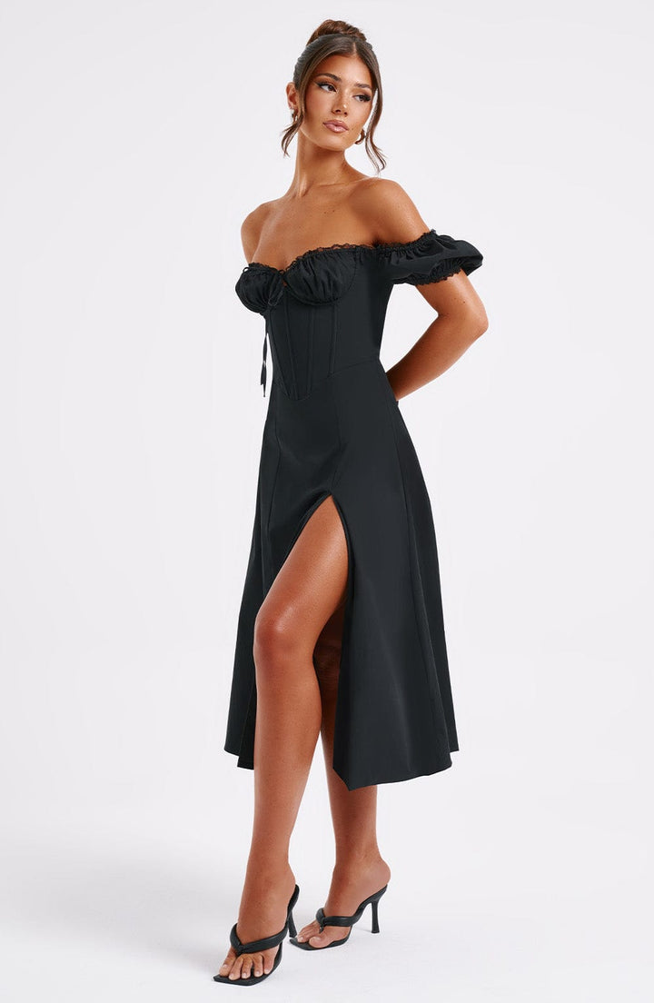 Gweeks - Noir Belle Midi Elbise - gweeks.com