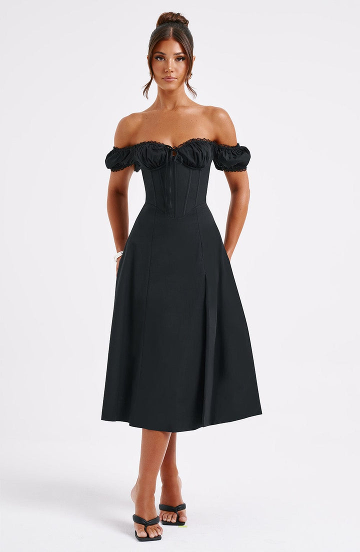 Gweeks - Noir Belle Midi Elbise - gweeks.com
