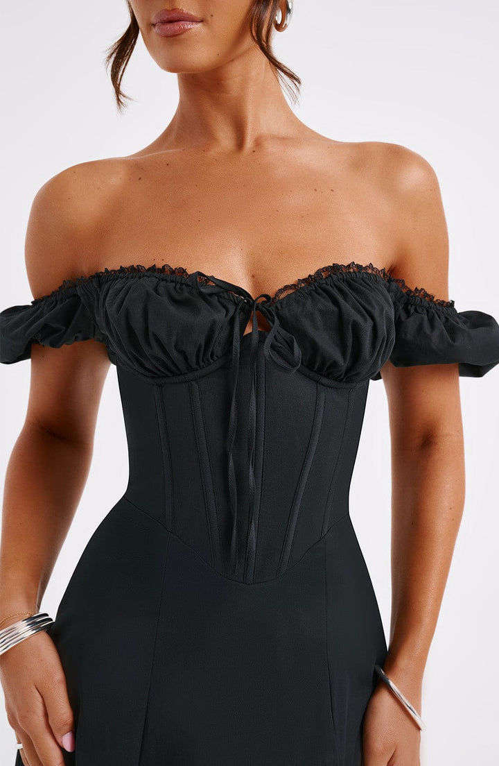 Gweeks - Noir Belle Midi Elbise - gweeks.com