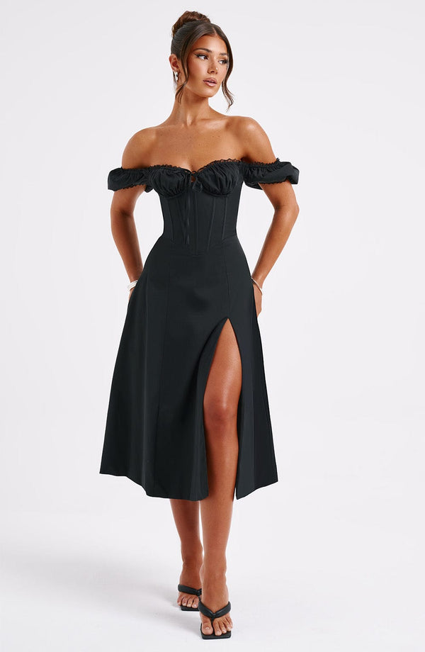 Gweeks - Noir Belle Midi Elbise - gweeks.com