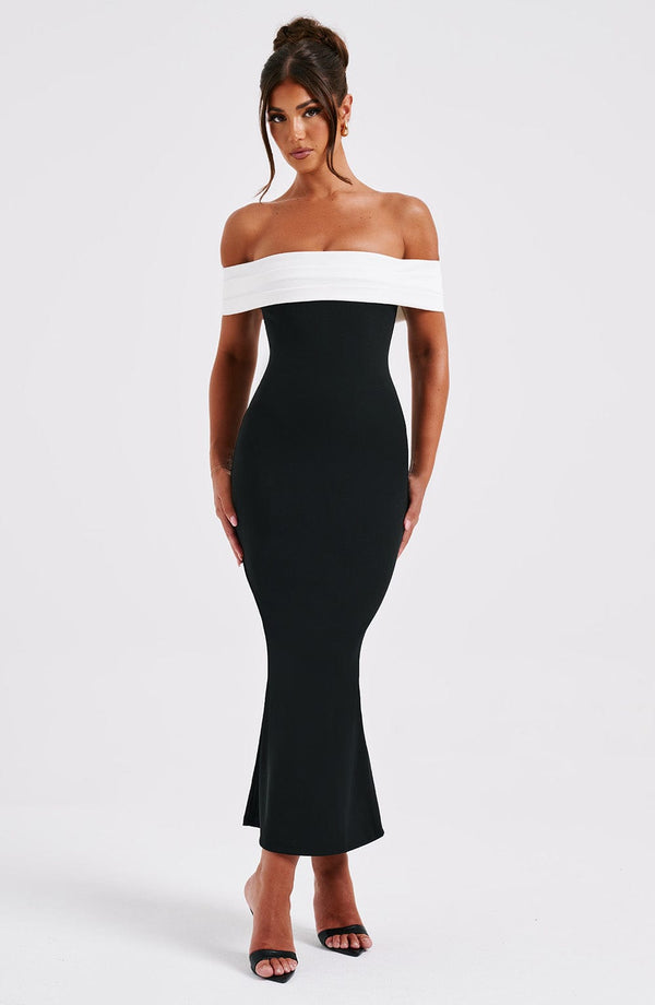 Gweeks - Noir Elegance Off-Shoulder Midi Elbise - gweeks.com
