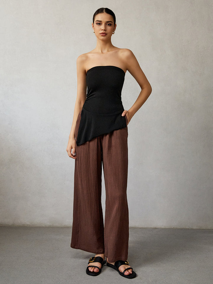 Gweeks - Noir Strapless Asimetrik Bluz - gweeks.com