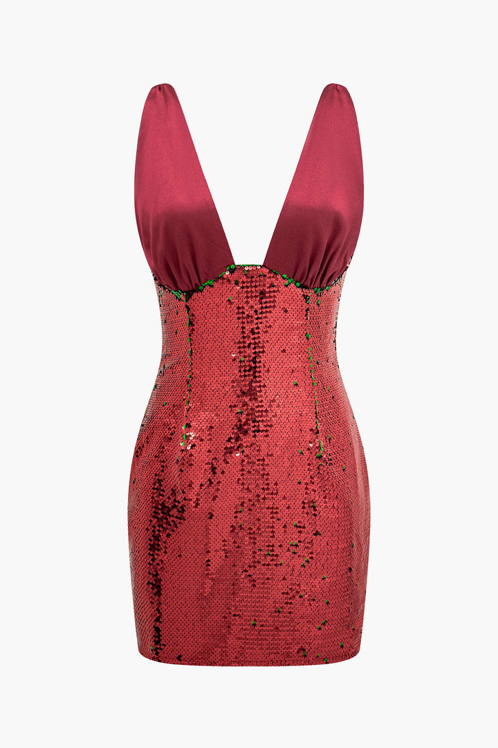 Gweeks - Ruby Glow Payetli Mini Elbise - gweeks.com