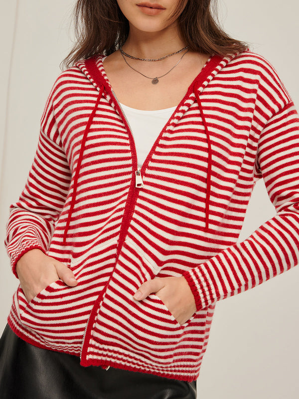 Gweeks - Ruby Stripe Kapüşonlu Hırka - gweeks.com