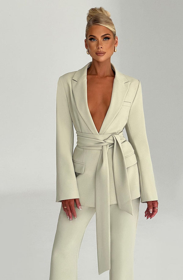 Gweeks - Sage Elegance Kuşak Detaylı Ceket - gweeks.com