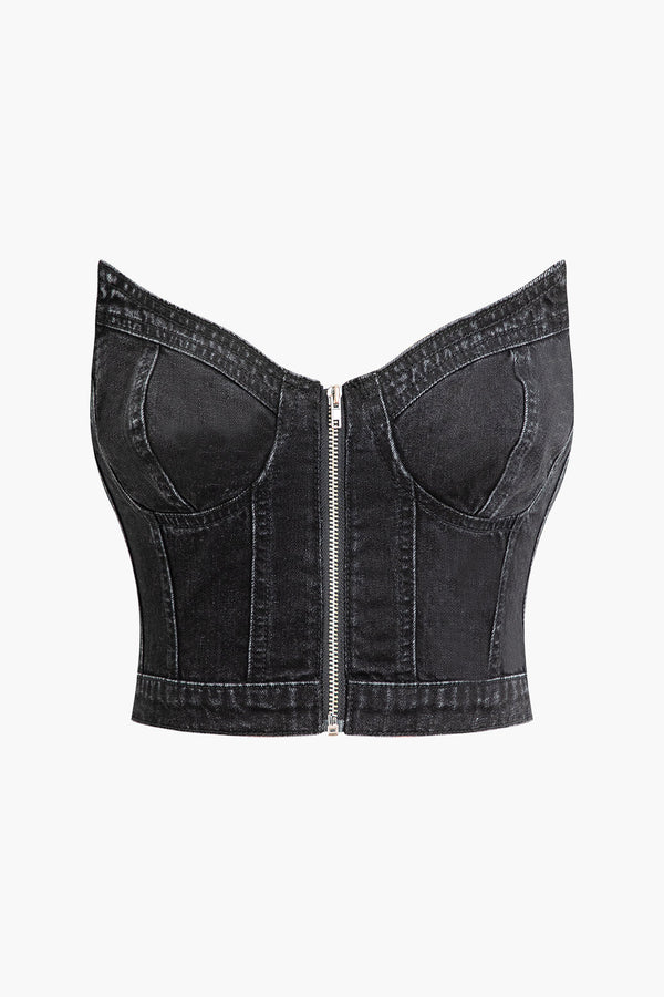 Gweeks - Siyah Denim Korsaj Büstiyer - gweeks.com