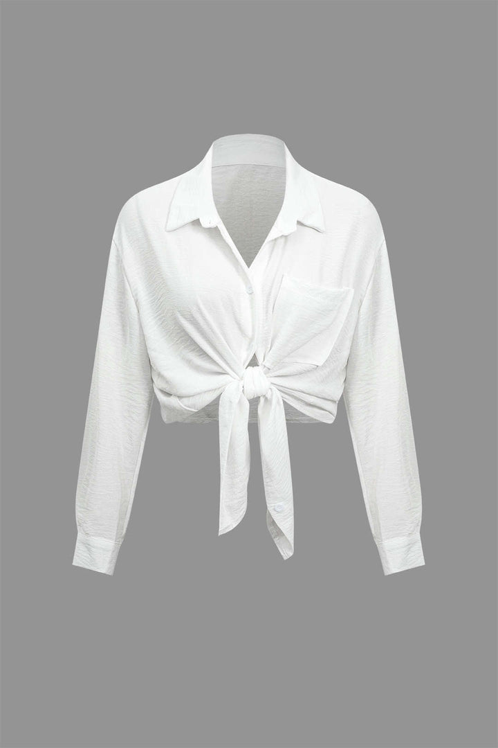 Gweeks - Solid Long-Sleeve Shirt And Ruffle Short Set - gweeks.com