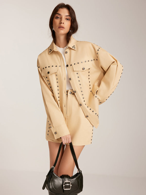 Gweeks - Studded Elegance Ceket ve Etek Takımı - gweeks.com