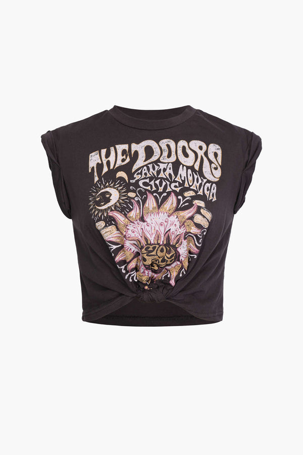Gweeks - "The Doors" Vintage Tasarımlı Düğümlü Crop T-Shirt - gweeks.com