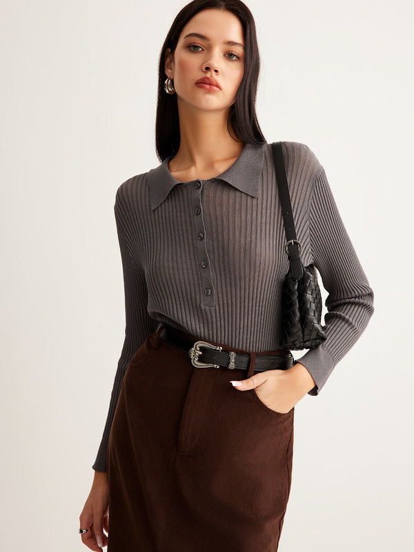 Gweeks - Timeless Grace Düğmeli Triko Bluz - gweeks.com