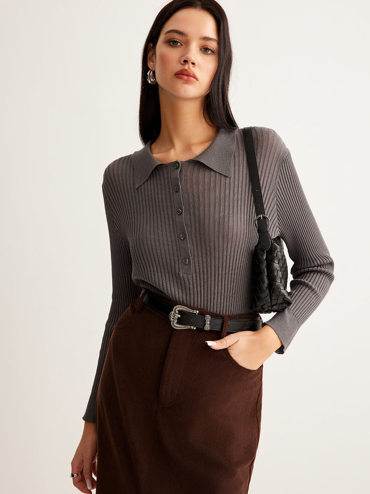 Gweeks - Timeless Grace Düğmeli Triko Bluz - gweeks.com