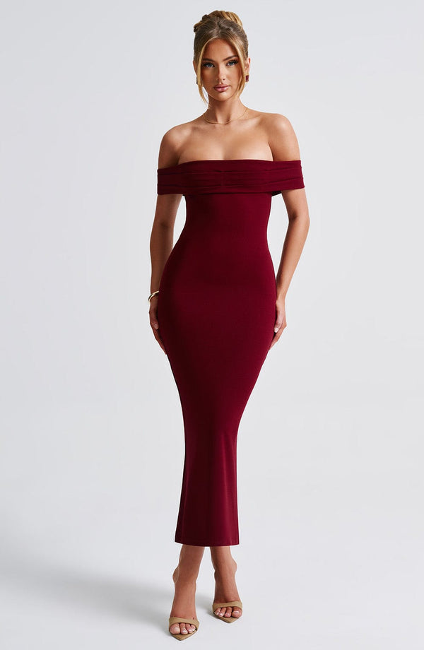 Gweeks - Velvet Charm Off-Shoulder Midi Elbise - gweeks.com