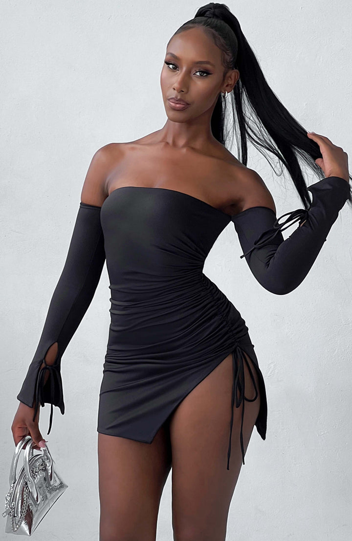 Gweeks - Velvet Noir Straplez Elbise - gweeks.com