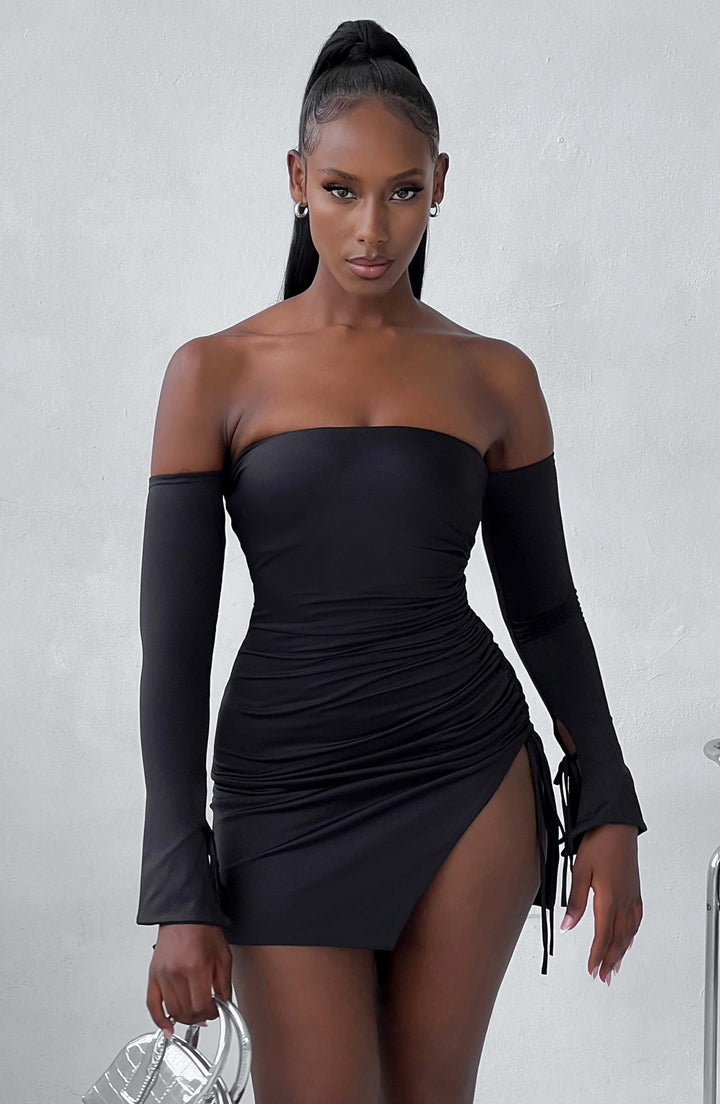 Gweeks - Velvet Noir Straplez Elbise - gweeks.com