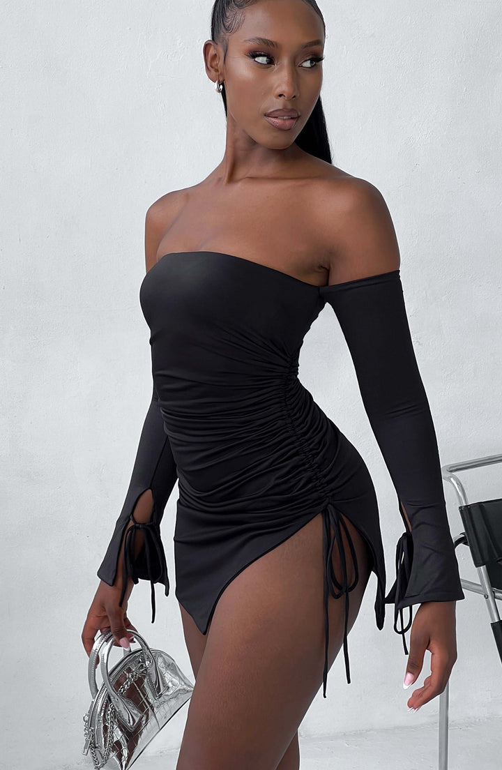 Gweeks - Velvet Noir Straplez Elbise - gweeks.com