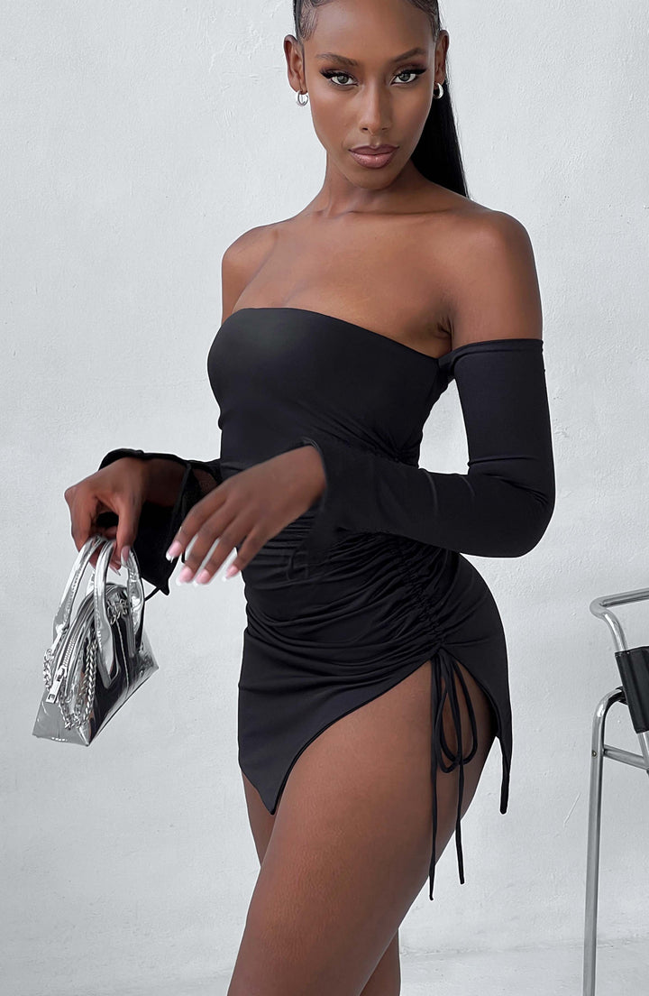 Gweeks - Velvet Noir Straplez Elbise - gweeks.com
