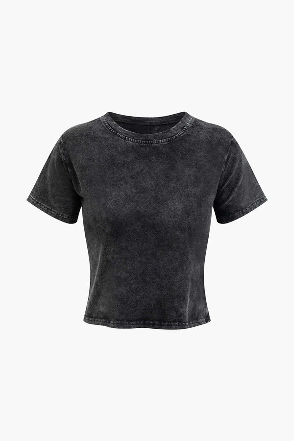 Gweeks - Vintage Washed Siyah Crop T-Shirt - gweeks.com